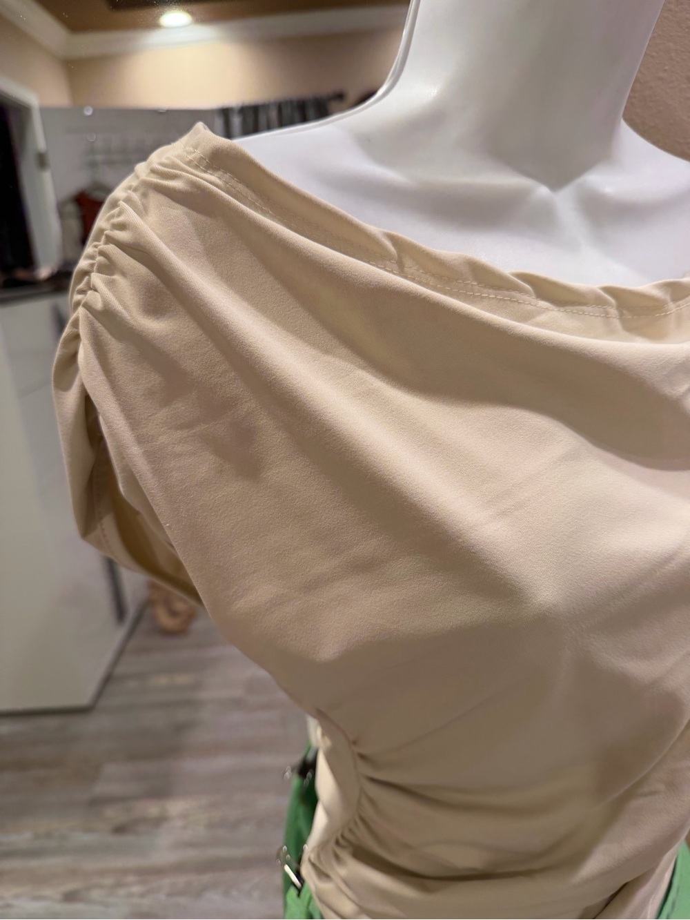 Elegant Cream Women's Ruched Off the Shoulder Top